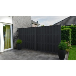 WPC Lamellenzaun 96 x 180 cm – WPC Zaun, Anthrazit – Sichtschutzzaun in Lamellenoptik mit Aluminium Querriegeln – Zaun für Garten