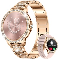 LIGE Smartwatch Damen mit Telefonfunktion,20 Sportmodi Armbanduhr mit Menstruationszyklus Schlafmonitor Pulsuhr Blutdruckmessung Schrittzähler Fitnessuhr Damen Runde für Android iOS Rose Gold