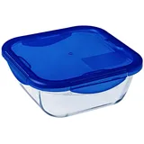 Pyrex Cook & Go Quadratische Mehrzweckpfanne mit hermetischem Deckel, Transparent & Blau, 21 x 21 x 8 cm, 1,9 L