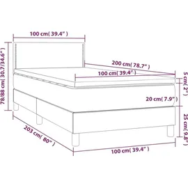 vidaXL Boxspringbett mit Matratze Grau 100x200 cm Kunstleder