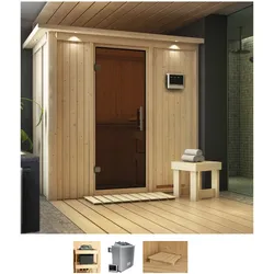 Sauna KARIBU "Vada", beige (naturbelassen), Saunaofen, externe Steuerung, 9 kW, Saunen, 9 KW-Ofen mit externer Steuerung