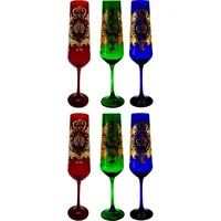 Pompöös by Casa Padrino Luxus Champagnerglas Set Bordeauxrot / Dunkelgrün / Royalblau Ø 6 x H. 25 cm - Champagnergläser mit 24 Karat Vergoldung - Pompööse Gläser designed by Harald Glööckler