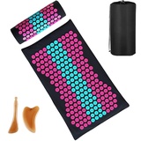 BULZEU Akupressurmatte mit Kissen, Akupressur Set gegen Nacken und Rückenschmerzen, Akupunkturmatte Acupressure Mat Massagematte zur Wohltuenden Entspannung und Massage (A)