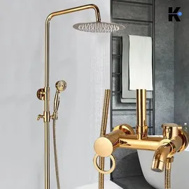 klarwerk KLARWERK® JANA | Vintage Duscharmatur Set mit Regendusche & Handbrause Gold glänzend | Edelstahl Retro Design Duschsystem | Duschsäule Mischbatterie