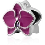 925 Sterling Silber Orchidee Charm Blume Charm Jahrestag Charm Weihnachten Charm Herz Liebe Charm Familien-Charm für Pandora Armband (Fuchsia)