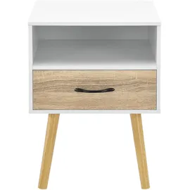 [en.casa] Beistelltisch, Weiß, Eiche, Holzwerkstoff, Holz, 1 Schubladen, 42x57x40 cm, Wohnzimmer, Wohnzimmertische, Beistelltische