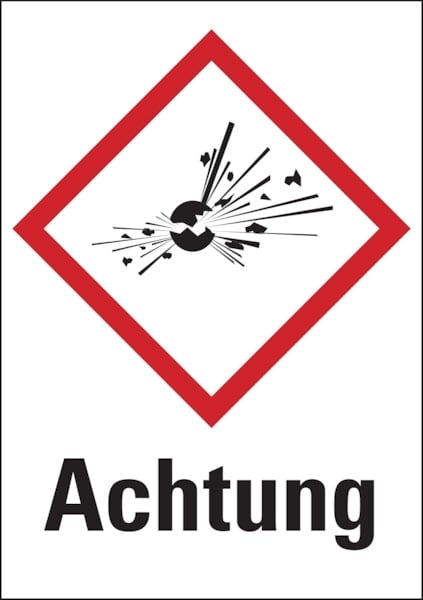 Aufkleber Gefahrstoffetiketten - Explodierende Bombe (GHS01) & Signalwort "Achtung" - 105 x 148 mm Folie selbstklebend