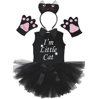 Petitebelle 3D-Stirnband Bowtie Schwanz Handschuhe Hemd Rock 6pc Mädchen-Kostüm 4-5 Jahre 3d Schwarze Katze