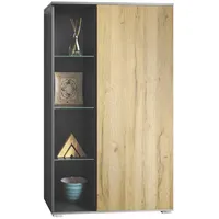 Vladon Vitrine, Eiche, 71.5x134x35 cm, Wohnzimmer, Wohnwände, Vitrinenschränke