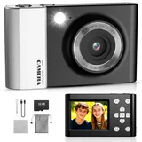 Digitalkamera 4K 64MP FHD Fotokamera für Kinder, 18X Digitalzoom Kompaktkamera mit 2,4-Zoll-Bildschirm, Anti-Verwacklung, LED-Blitz, 32GB SD Karte, Fotoapparat für Kinder Jugendliche Anfänger, Schwarz