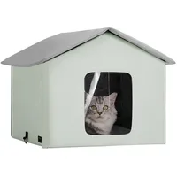 Vevor Katzenhütte 48x56x44 cm, Katzenhaus 30 W, Katzenhöhle, Katzenunterschlupf aus 600D Oxford-Gewebe mit Beheiztem Kissen, Temperaturerhöhung bis 20 °C, für den Winter, Grün (Mitte)