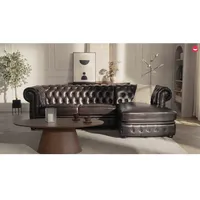 Chesterfield Ecksofa - Ecke Links - Büffelleder - Rotbraun - BRENTON