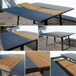 ALEOS. Gartengarnitur Gartenset Aluminium TEAK Set mit quadratischem Ausziehtisch 150x110cm auf 150cm ausziehbar + 4 Hochlehner anthrazit Trinidad