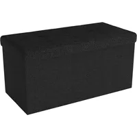 Intirilife Faltbare Sitzbank 76x38x38 cm in PIANO SCHWARZ - Sitzwürfel mit Stauraum und Deckel aus Stoff mit Mulden - Sitzcube Fußablage Aufbewahrun