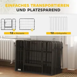 PawHut Welpenauslauf 12 Paneele Schwarz/Grau 60 cm