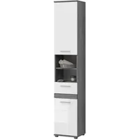 Inn.furn Hochschrank "Bailey" weiß Hochglanz und Rauchsilber grau Badschrank
