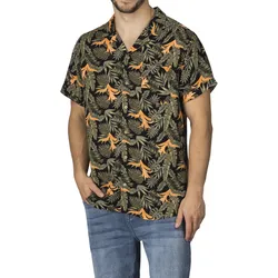 riverso Hawaii Hemd Männer Kurzarm RIVMick Regular Fit Regular Fit Leaves Schwarz S