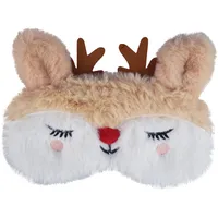 Ulife Mall Nette 3D Weihnachten Rentier Kinder Schlafmaske, Lustige Weiche Flauschige Cartoon Augenmaske Plüsch Rentier Seide Augenbinde für Mädchen Jungen Frauen Männer Party&Reisen - Beige & Weiß