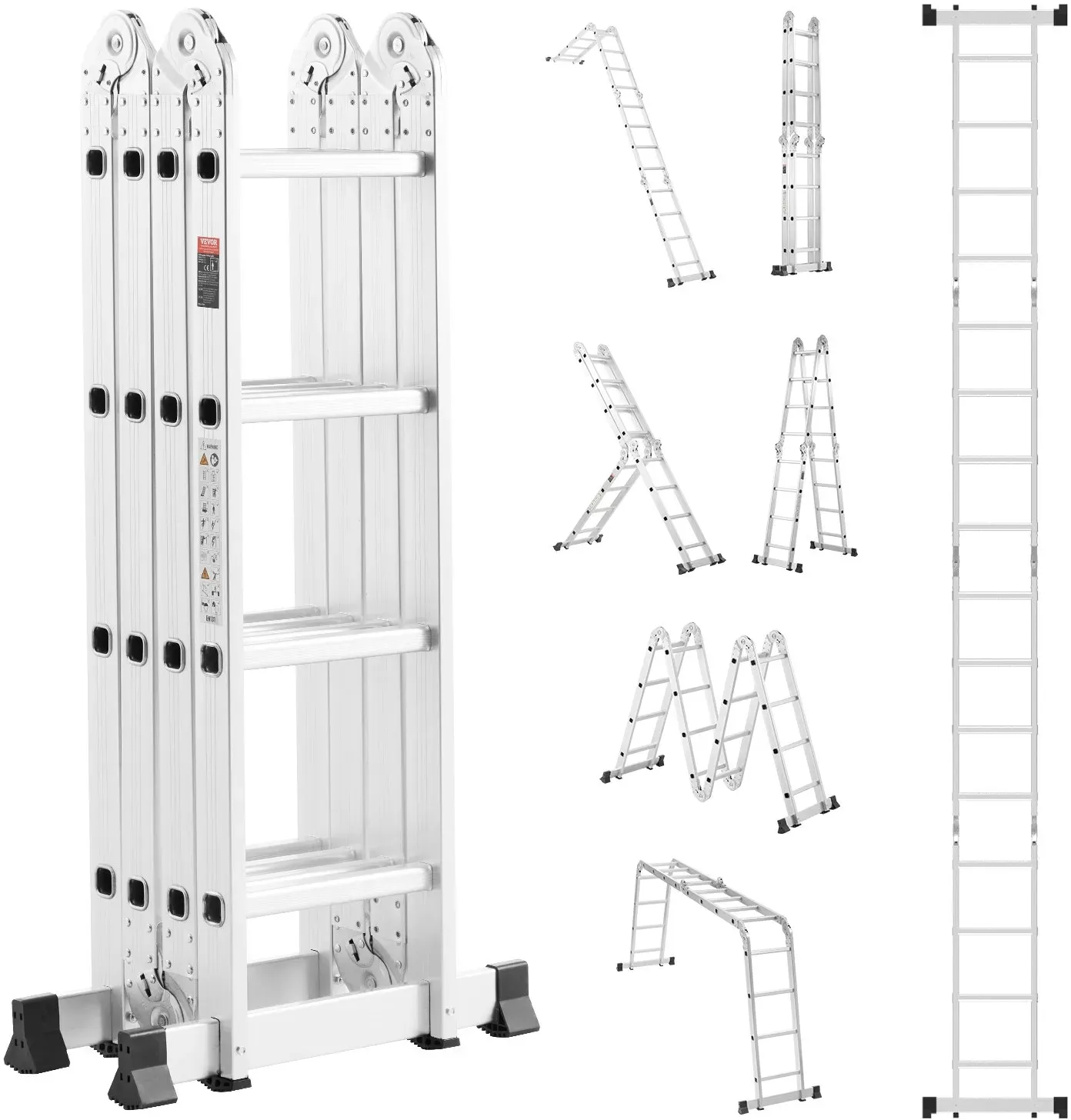 VEVOR Mehrzweckleiter Multifunktionsleiter Leitergerüst 7-in-1 4 Stufen 4600mm