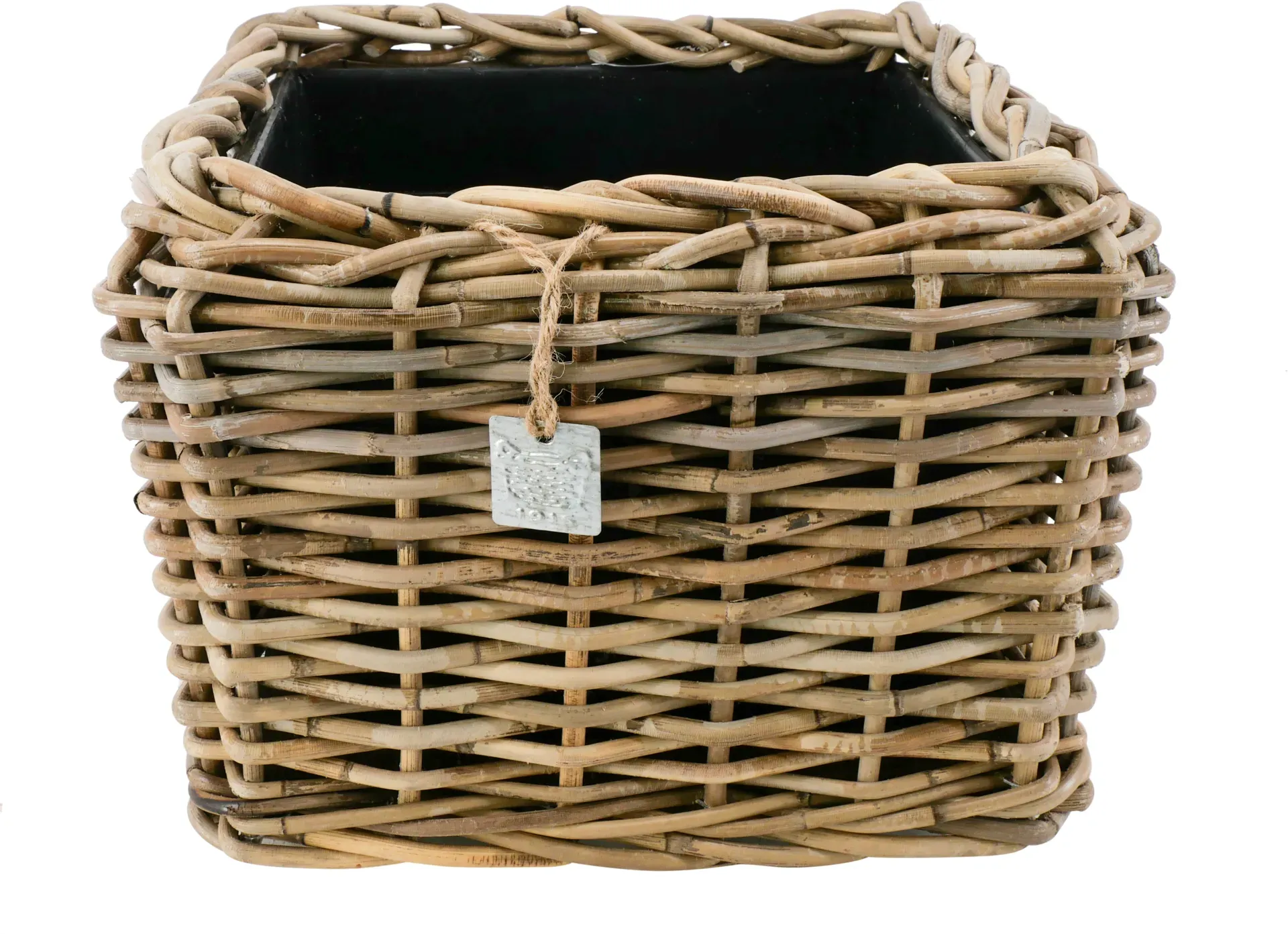 Korb Rattan D28x28cm H24cm eckig mit Einsatz  - grau