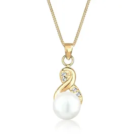 Elli Halskette Infinity Perle mit Kristalle 925 Sterling Silber Gold