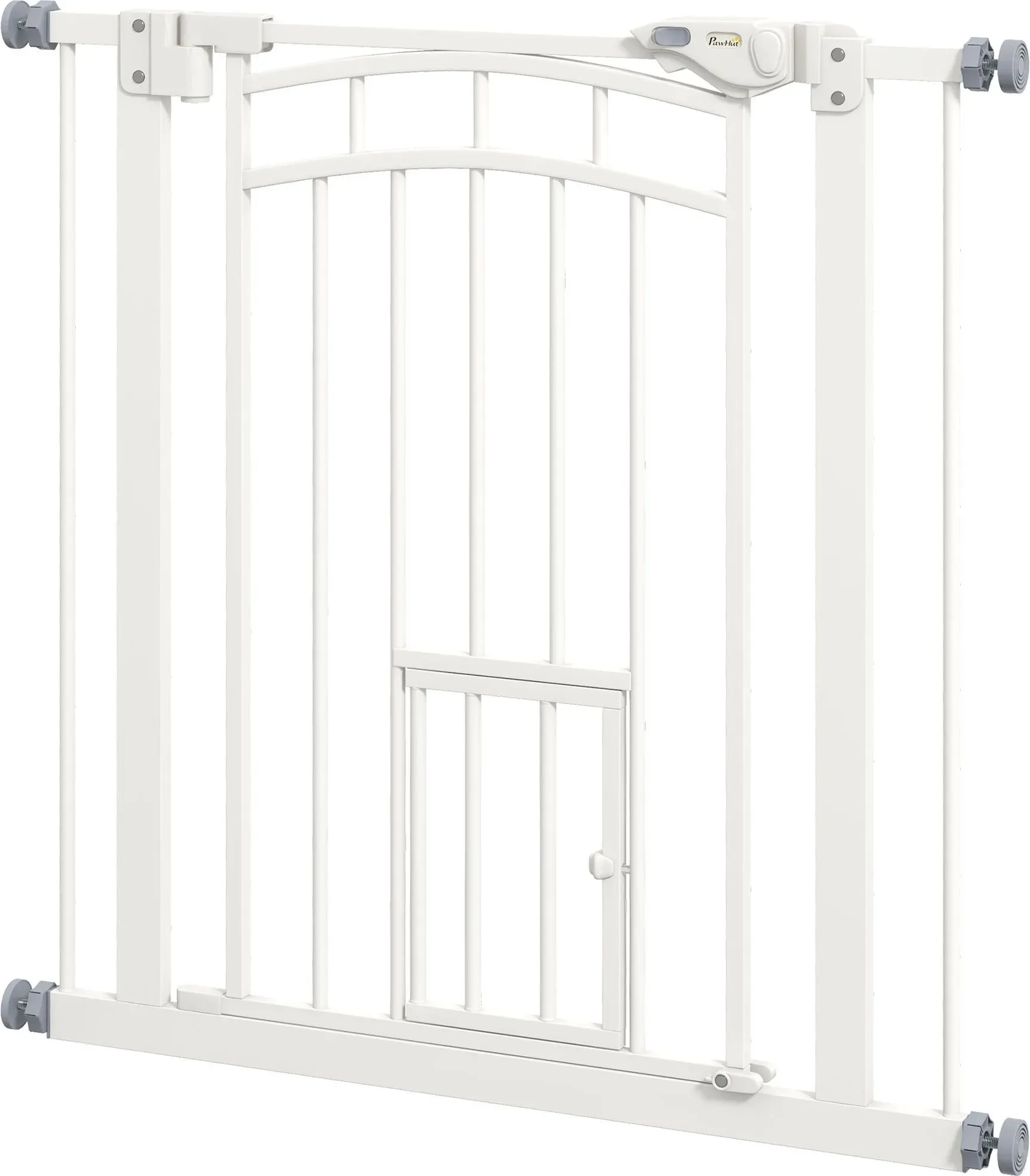 PawHut Hundesicherheitsgitter, Treppenschutzgitter zum Druckbefestigung ohne Bohren, Automatische Türschließung, Doppelsperrsystem, 74 bis 80 cm, Stahl, Weiß   Aosom