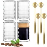 VOSSOT Latte Macchiato Gläser Set 4 x 350ML Doppelwandige Gläser Thermogläser Doppelwandig Cappuccino Tassen mit 4 Rose Löffeln Kaffeegläser Teegläser Cappuccinotassen Kaffee Espressotassen Glas