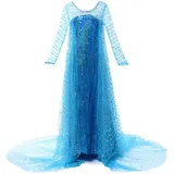 JerrisApparel Mädchen Prinzessin Pailletten ELSA Kostüm Kleid Festzüge Party Ankleiden (130, Blau)