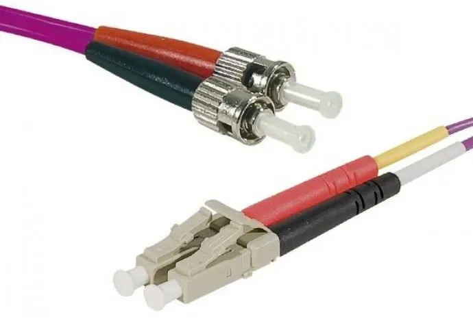 Exertis Connect LWL Patchkabel HD, 50/125 μm, OM4-Faser, LC Duplex Stecker/2 x ST Stecker, erika-violet, 1,0 m UPC