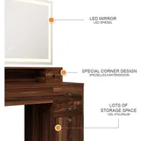 Vichy Vicco Schminktisch Neria, Eiche rustikal, 120 cm mit LED-Spiegel