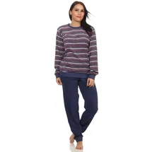 RELAX by Normann NORMANN Frottee Pyjama langarm Schlafanzug Bündchen Streifen - 50150 in marine | 36-38