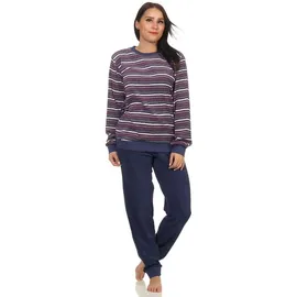 RELAX by Normann NORMANN Frottee Pyjama langarm Schlafanzug Bündchen Streifen - 50150 in marine | 36-38