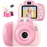 AONISE Kinderkamera,Fotoapparat, Selfie Digitalkamera Kinder, Videorecorder, mit Blitzlampe, Spielzeug ab Junge Und Mädchen, Geschenk Für Kinder Im Alter Von 3 Bis 12 Jahre(Rosa)