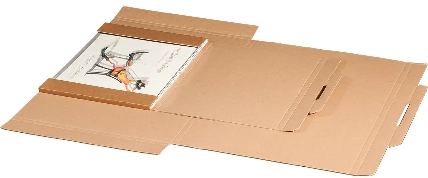 Kalenderverpackungen  347x247mm bis 15mm Höhe mit Steckverschluss zum Wiederverschließen für A4 braun