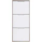 Forte Sienna Schuhschrank mit 3 Klappen, Holzwerkstoff, Sandeiche mit Weiß Hochglanz, 129,7 x 55,2 x 27,9 cm