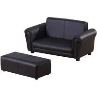 Homcom Kindersessel mit Fußhocker, Kindercouch mit Hocker, Kindersofa, Sofa Sessel, Schwarz, 83 x 42 x 41 cm