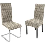 BEAUTEX 2er Set Stuhlhussen, elastische Stretch Hussen Bi-Elastic, Motiv und Farbe wählbar (Motiv Barock, Farbe Beige)