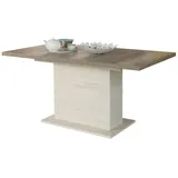 FORTE DURO Esstisch ausziehbar mit 1 Einlegeplatte, Holzwerkstoff, Pinie Weiß/Antikeiche, 160 x 76.6 x 90 cm