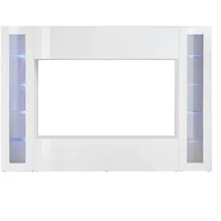 Dmora Ausgestattete Wand Dgirm, 4-türiges TV-Ständer-Wohnzimmerset, 100 % Made in Italy, 260 x 30 x 180 cm, glänzend weiß, mit blauem LED-Licht