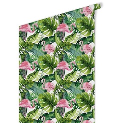 K&L Wall Art Vliestapete »Kinder Vliestapete«, Dschungel Vögel Flamingo, mehrfarbig, matt - bunt