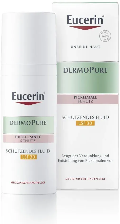 Eucerin® Dermopure Schützendes Fluid LSF 30 – Beugt der Verdunkelung von Pickelmalen und Unreinheiten vor & mattiert