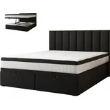 Trada Bond Boxspringbett 180 x 200 mit Bettkasten mit Matratze Schwarz - Trada