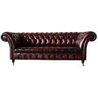 JVmoebel Chesterfield-Sofa TRADITIONELLES 3-SITZIGES, ANTIKES CHESTERFIELD-SOFA, BEZOGEN rot