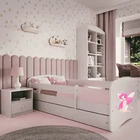 Kids Collective Kinderbett 160x80 mit Rausfallschutz, Lattenrost & Schublade in weiß 80 x 160 Mädchen Bett rosa Fee