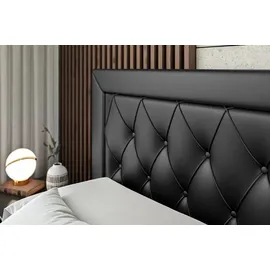 altdecor Boxspringbett mit Fußteil - mit Multipocket-Matratze H4 (21 cm hoch) mit + PUR + Kokosmatte, Topper (4 cm hoch), Polsterbett mit Kopftei... - Schwarz
