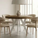Dekori Möbel Runder Ausziehbarer Tisch für Esszimmer mit Holzbeinen, Pero, Loft-Stil, Skandinavische, Durchmesser Varianten: von 90 bis 220 cm (Eiche Lefkas/Weiß, 100/200 cm)