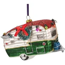 Giftcompany Gift Company: Hänger Wohnwagen aus Glas, Grün/Weiß 12 x 5 x 7 cm Weihnachten