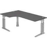 HAMMERBACHER US82 höhenverstellbarer Schreibtisch grafit L-Form, C-Fuß-Gestell silber 200,0 x 80,0/120,0 cm