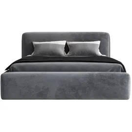 mebloland Polsterbett LUMO 140 x 200 mit Matratze und Bettkasten. Farbe: Grau - Grau