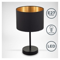 B.K.Licht Tischleuchte, Stoffschirm Schwarz-Gold E27 Stoffschirm 20cm Tischlampe, Nachttisch